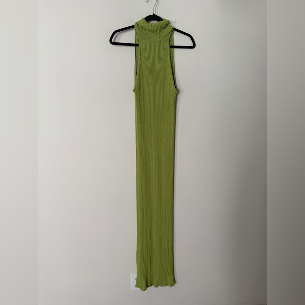 ELOQUII Green Ribbed Keyhole Front Sleeveless Turtle Neck Maxi Dress - Picture 3 of 8